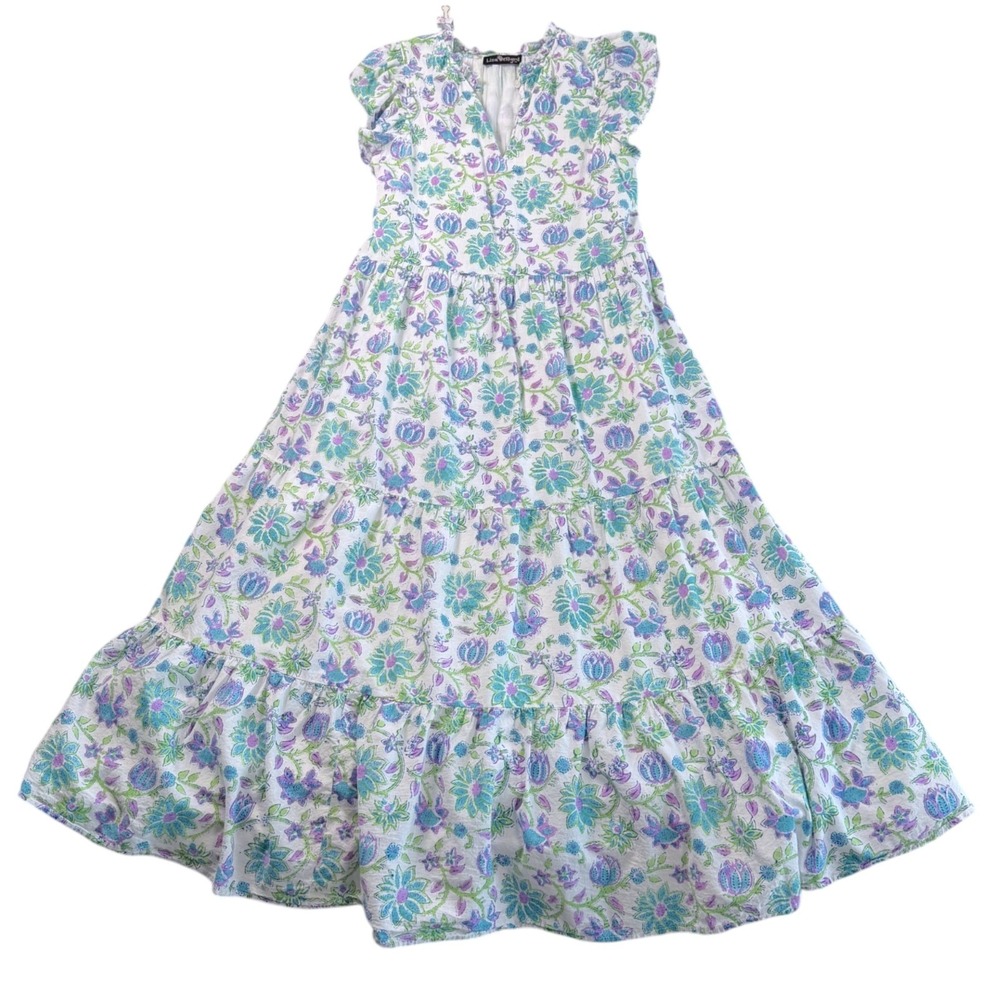Liza Byrd Floral Cottage Tiered Maxi Dress Sz S Boho Prairie Flutter Sleeve - Picture 5 of 6